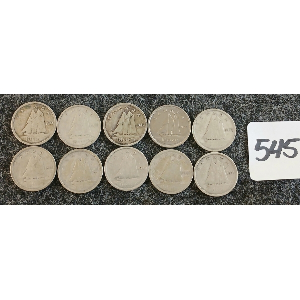 LOT OF 10 - 1941 CDN 10 CENT COINS
