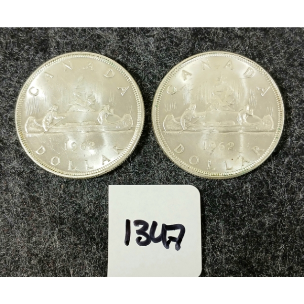 LOT OF 2 - 1962 CDN SILVER DOLLARS - VOYAGEUR