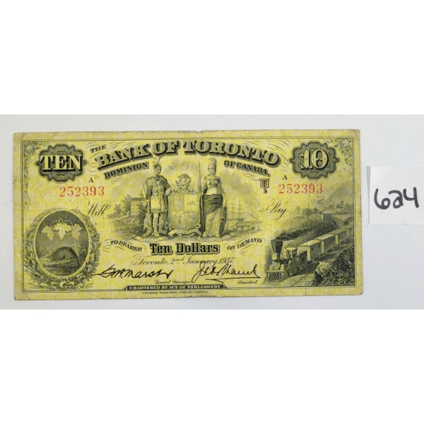 1937 BANK OF TORONTO $10 BANKNOTE