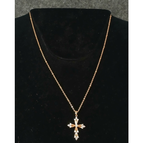 18K GOLD PLATED SIMULATED DIAMOND CROSS NECKLACE