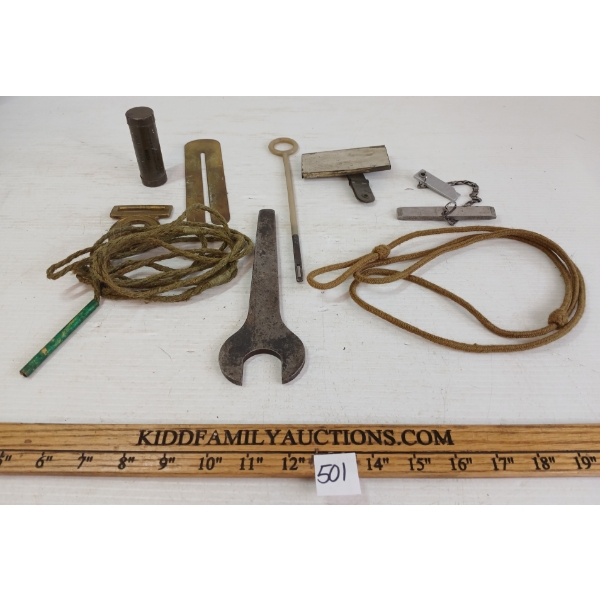 JOB LOT - ENFIELD LANYARD, SIGNAL MIRROR, FACE PAINT STICK, CLEANING ROD, BRASS BUCKLE, ETC