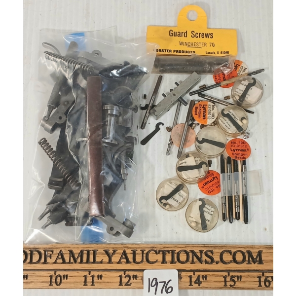 JOB LOT - WINCHESTER MODEL 12 PARTS, SHOTGUN BEADS, MAUSER PARTS, SCREWS, ETC