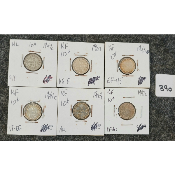 LOT OF 6 - 1903-1947 CDN 10 CENT COINS