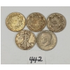 LOT OF 5 - CDN SILVER 50 CENT PCS & U.S. HALF DOLLARS - INCL 1946 & 1952, ETC.
