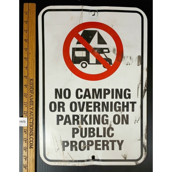 NO CAMPING OR OVERNIGHT PARKING METAL SIGN