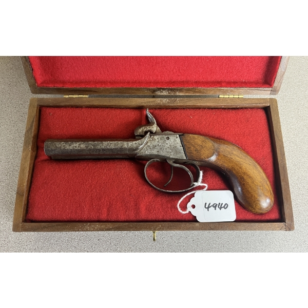 UNKNOWN SXS PERCUSSION PISTOL IN APPROX .43 BP - ANTIQUE 