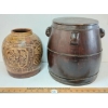 Image 2 : LOT OF 2 - CHINESE MARTABAN STORAGE JAR & RICE BARREL