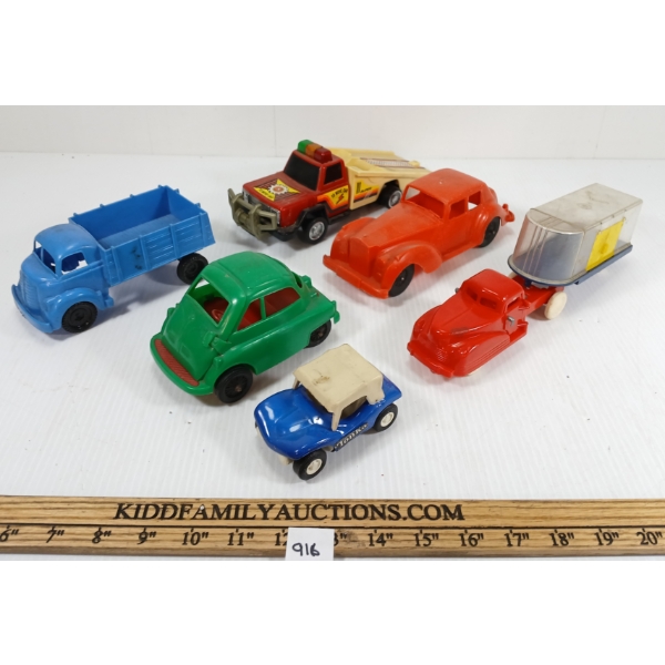 LOT OF 6 - MISC TRUCKS & CARS - INCL TONKA & RENWAL