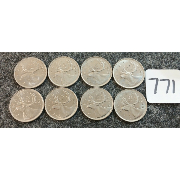 LOT OF 8 - 1968 CDN 25 CENT COINS
