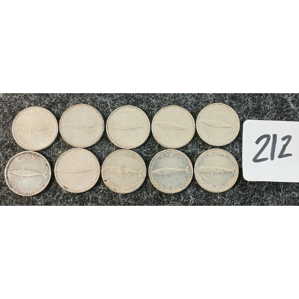 LOT OF 10 - 1967 CDN 10 CENT COINS