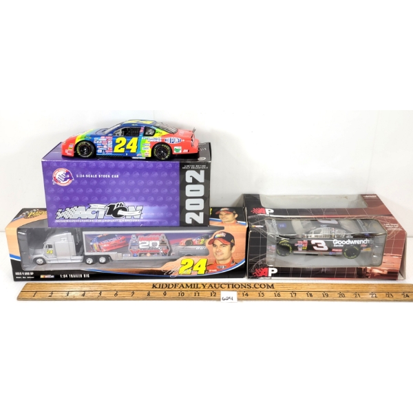 LOT OF 3 - NASCAR JEFF GORDON STOCK CAR & TRAILER RIG - GOODWRENCH STOCK CAR