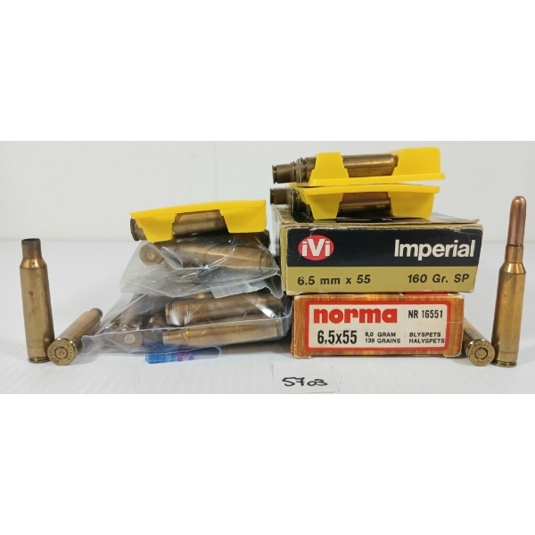 AMMO / BRASS: 11X MIXED 6.5MMX55 - 160GR - SP LIVE - 82X BRASS 