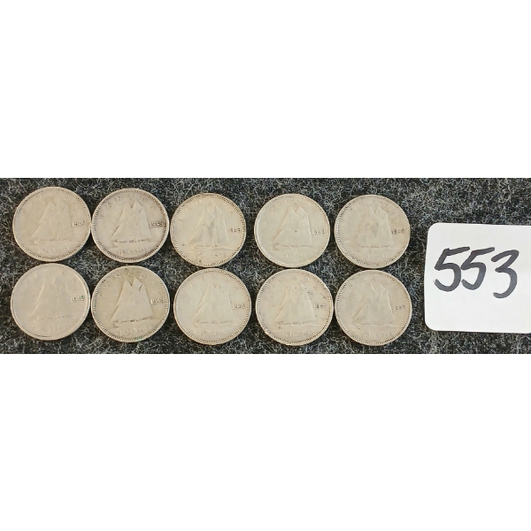 LOT OF 10 - 1943-1949 CDN 10 CENT COINS