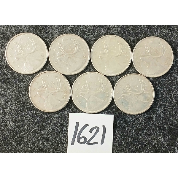 LOT OF 7 - 1968 CDN 25 CENT SILVER COINS