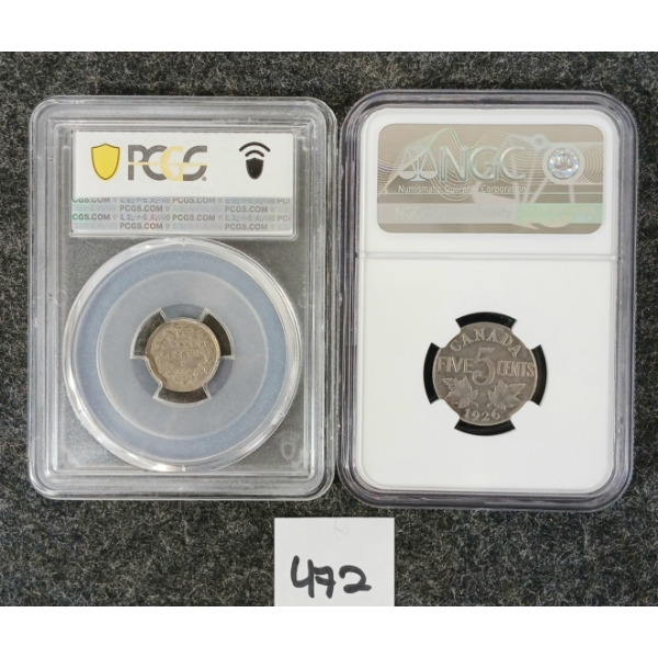 LOT OF 2 - 1894 & 1926 CDN 5 CENT COINS - NGC & PCGS GRADED