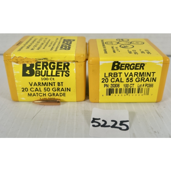 BULLETS: APPROX 170X BERGER .20 CAL 50GR. & 55GR. HP 