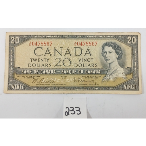 1954 CDN $20 BANKNOTE