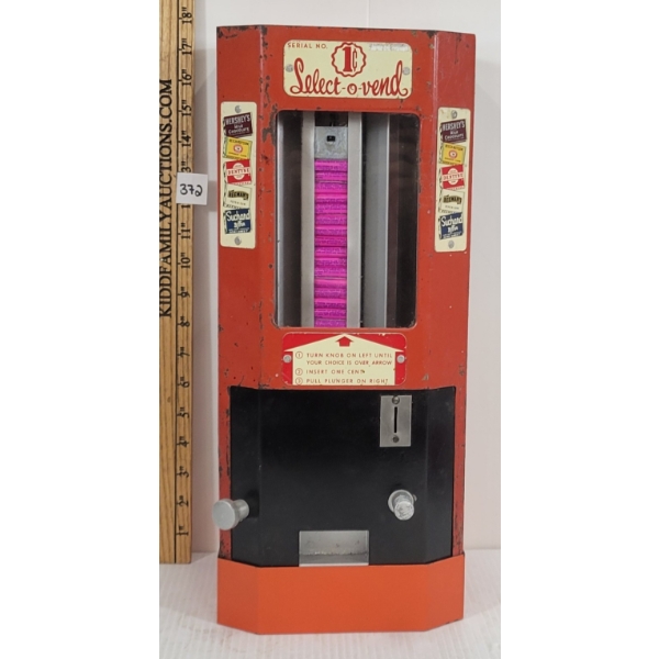 SELECT-O-VEND 1CENT COIN OP MACHINE W/ CONTENTS