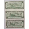 Image 2 : LOT OF 3 - 1954 CDN $1 BANKNOTES - SEQUENTIAL & UNCIRCULATED