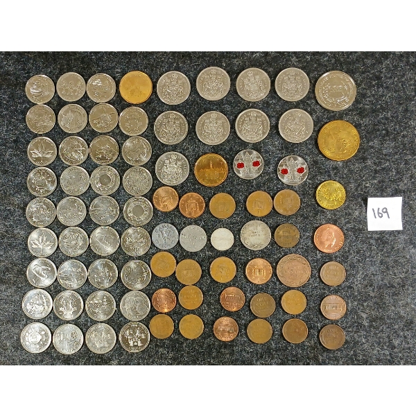 JOB LOT - MISC CDN & US COINS - INCL 1969 CDN 50 CENT PCS, ETC
