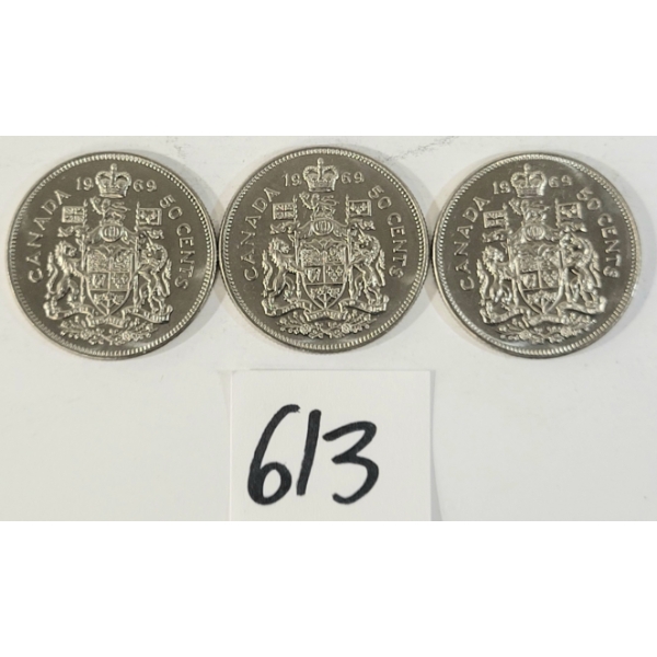 LOT OF 3 - 1969 CDN 50 CENT COINS