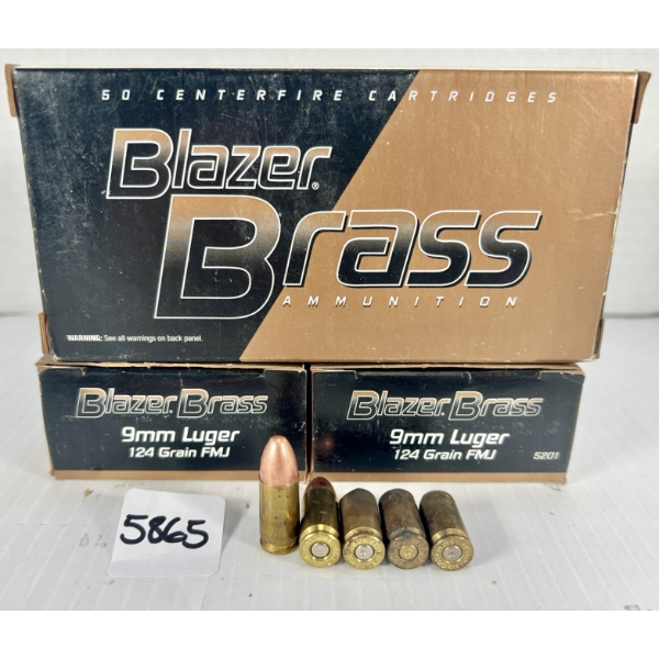 AMMO / BRASS: 125X LIVE & 24X BRASS BLAZER 9 MM - 124 GR FMJ