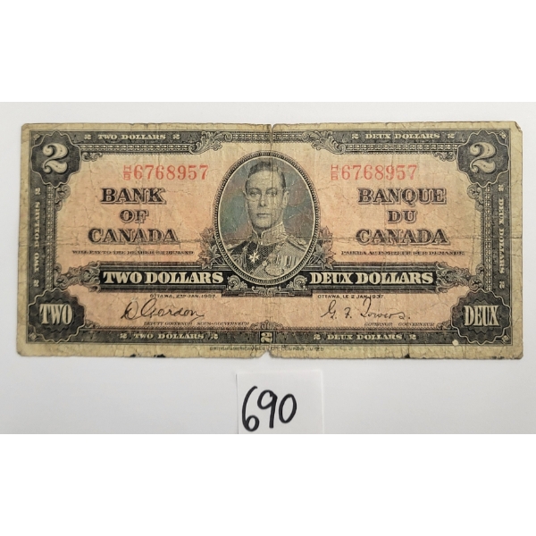 1937 BANK OF CANADA $2 BANKNOTE