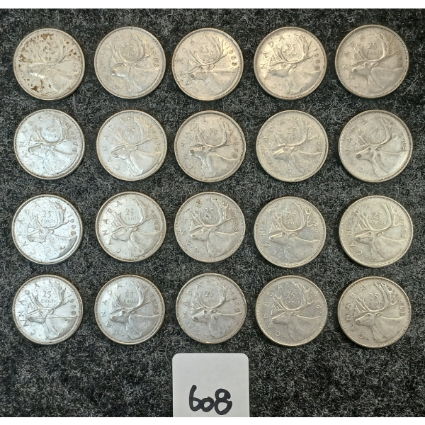 LOT OF 20 - 1968 CDN 25 CENT COINS