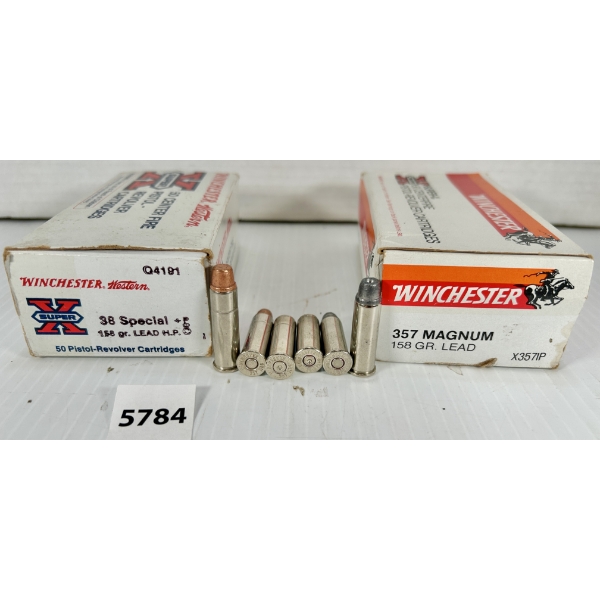 AMMO / BRASS: 82X LIVE & 18X BRASS WIN .357 MAG & .38 SPL +P - 158 GR LSWC & LHP