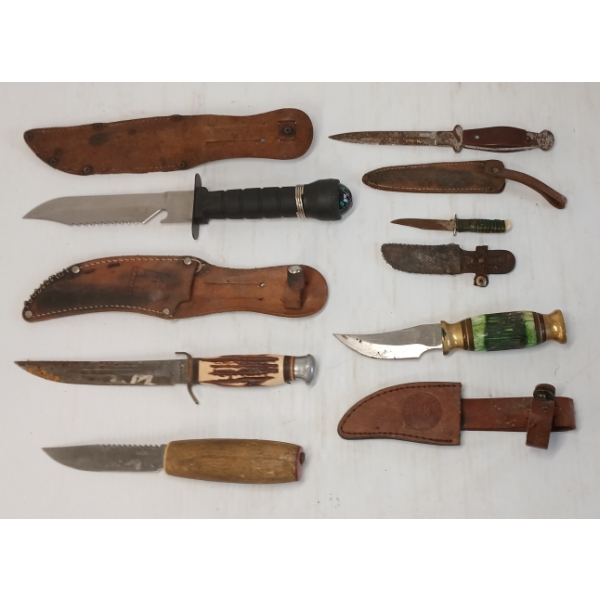 LOT OF 6 - HUNTING KNIVES W/ SHEATHS