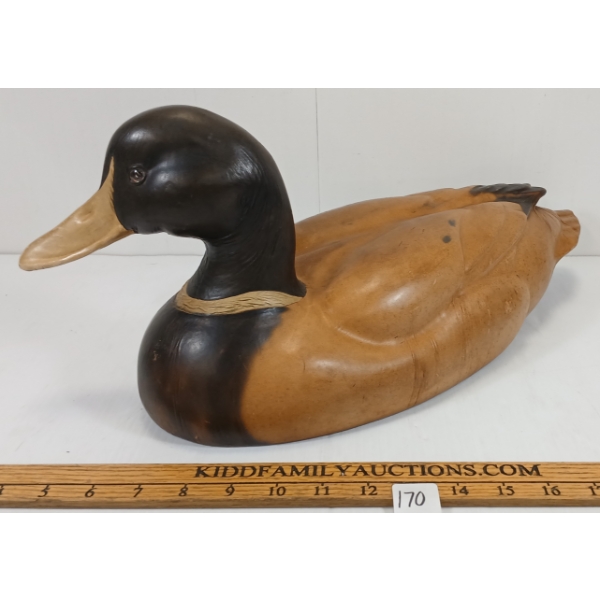 1989 TANNEREYE LEATHER WRAPPED DUCK DECOY - SIGNED