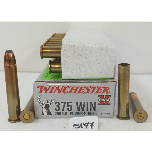 AMMO / BRASS: 15X WINCHESTER SUPER X .375 WIN - 220GR - PP - LIVE RELOADS - 5X BRASS