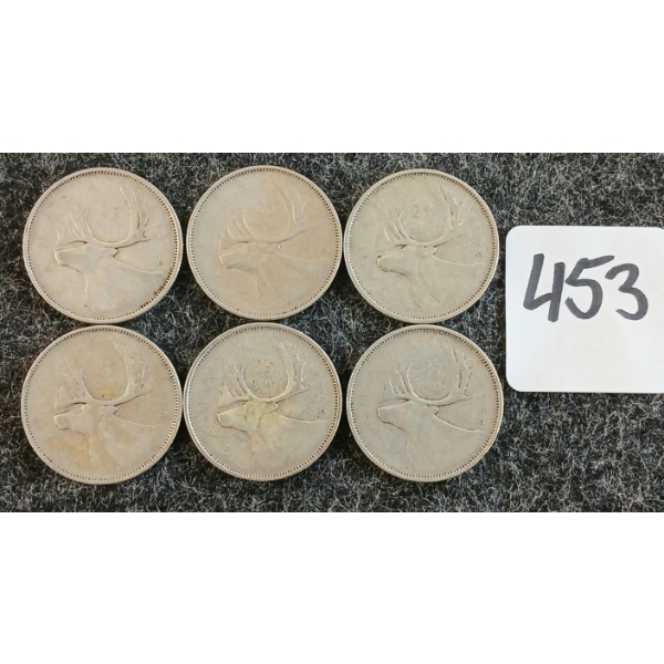 LOT OF 6 - 1954 CDN 25 CENT COINS