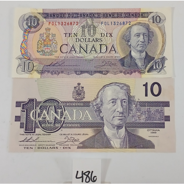 LOT OF 2 - 1971 & 1989 CDN $10 BANKNOTES