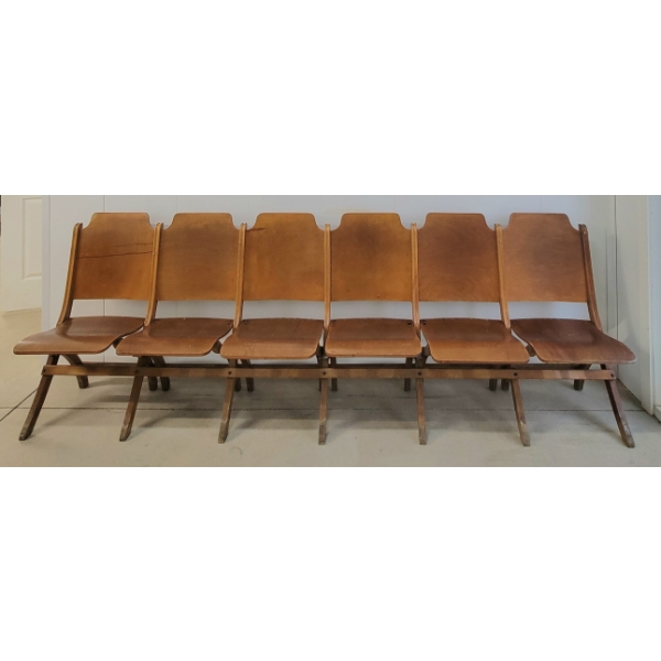 ANTIQUE FOLDING THEATRE SEATS - 6 OCCUPANTS