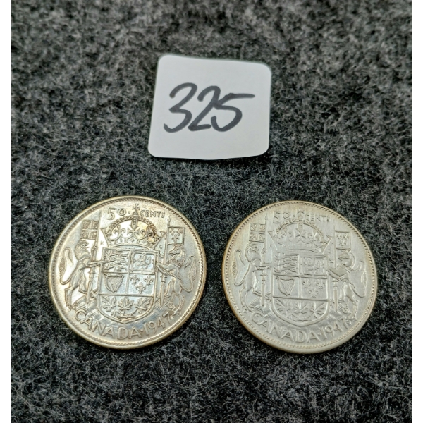 LOT OF 2 - 1947 CDN 50 CENT COINS