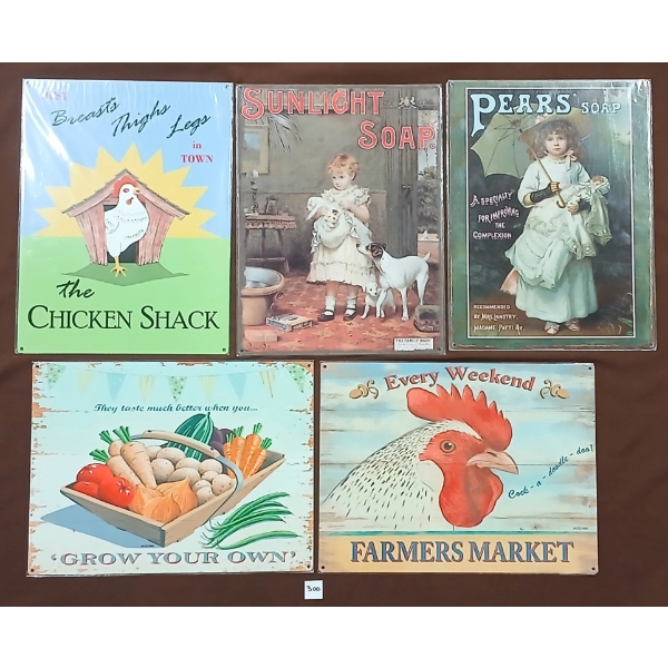 LOT OF 4 - MISC SST SIGNS - THE CHICKEN SHACK, SUNLIGHT SOAP, ETC