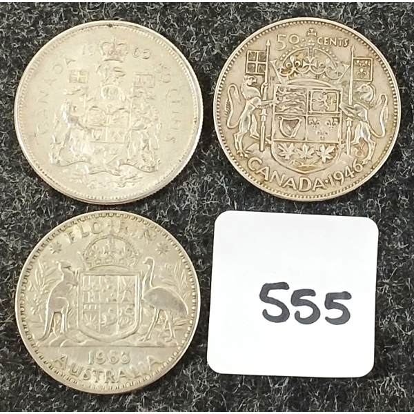 LOT OF 3 - 1946-1965 AUD & CDN HALF DOLLARS & FLORIN - INCL SILVER