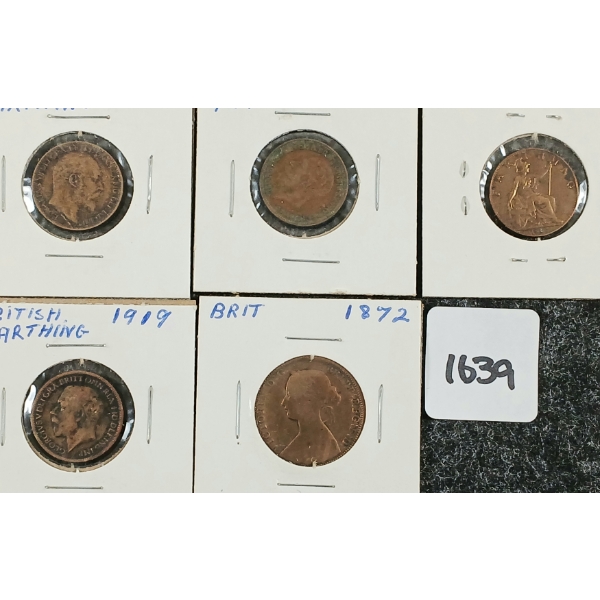 LOT OF 5 - 1872-1935 BRITISH FARTHING COINS - INCL HALF PENNY
