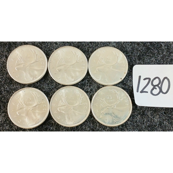 LOT OF 6 - 1966 CDN 25 CENT COINS