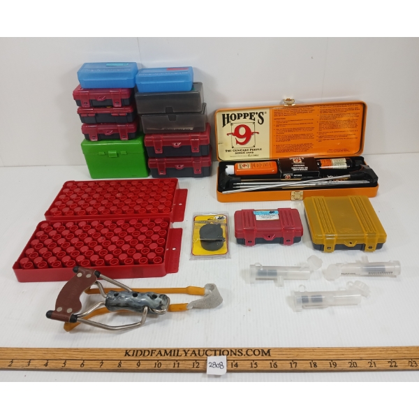 JOB LOT - AMMO CONTAINERS, SLINGSHOT, BUTLER CREEK SCOPE COVER, ETC.