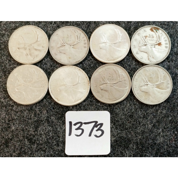 LOT OF 8 - 1953-1968 CDN 25 CENT COINS
