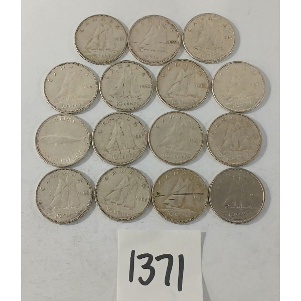 LOT OF 15 - 1952-1968 CDN SILVER DIMES