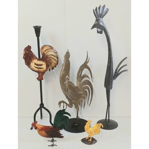 LOT OF 5 - METAL FOLK ART ROOSTERS