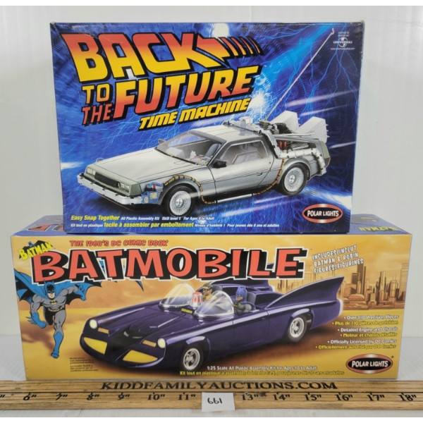 LOT OF 2 - POLAR LIGHTS BATMOBILE & BACK TO THE FUTURE TIME MACHINE MODEL KITS