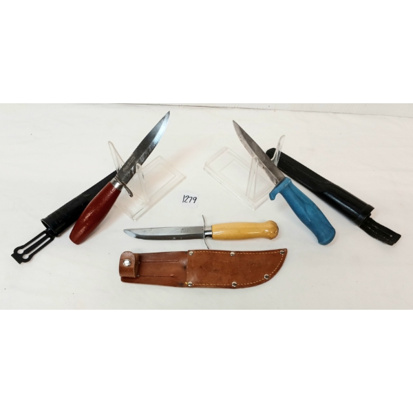 LOT OF 3 - MORA SWEDEN KNIVES W/ SHEATHS