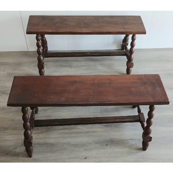 LOT OF 2 - BARLEY TWIST BENCHES - JACOBEAN REVIVAL