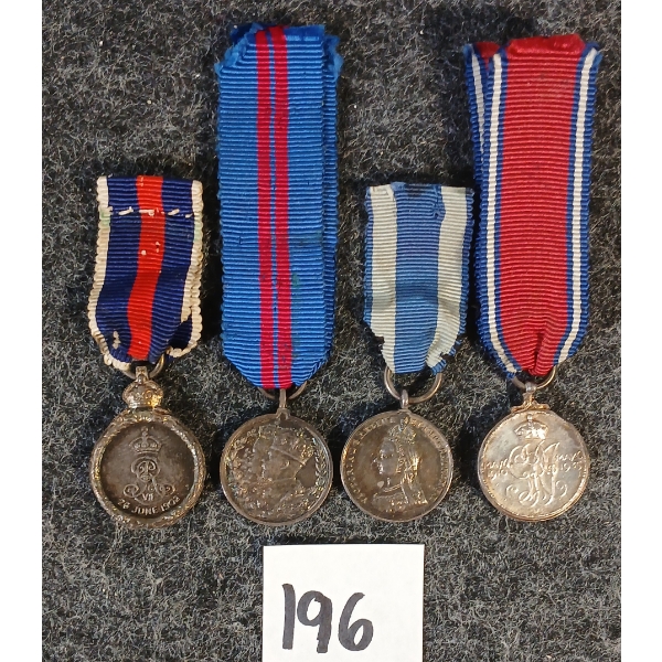 LOT OF 4 - 1897, 1902, 1911 & 1935 CORONATION & ANNIVERSARY MINI MEDALS