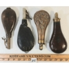 Image 2 : LOT OF 4 - BRASS & LEATHER POWDER FLASKS
