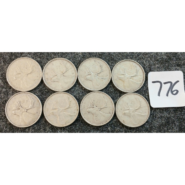 LOT OF 8 - 1954 CDN 25 CENT COINS